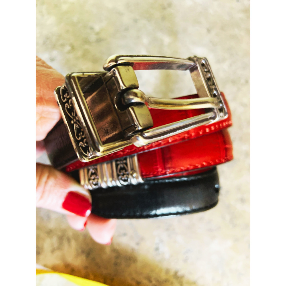 Brighton Red Black Reversible Skinny Leather Belt Size 32